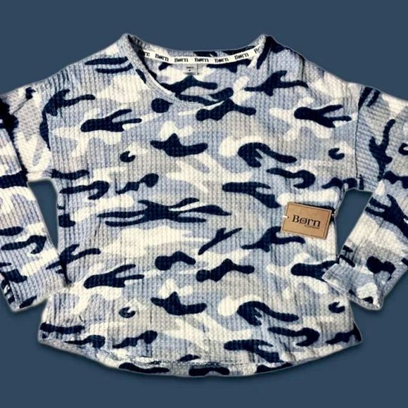NWT Born Sleepwear Blue Camouflage Long Sleeve Top & Lounge Pants - Picture 8 of 12